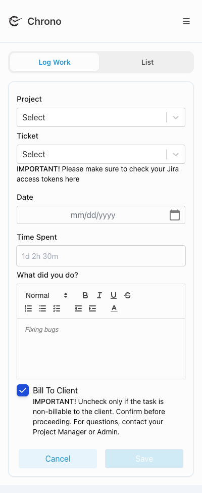 Chronomedia timelog detail