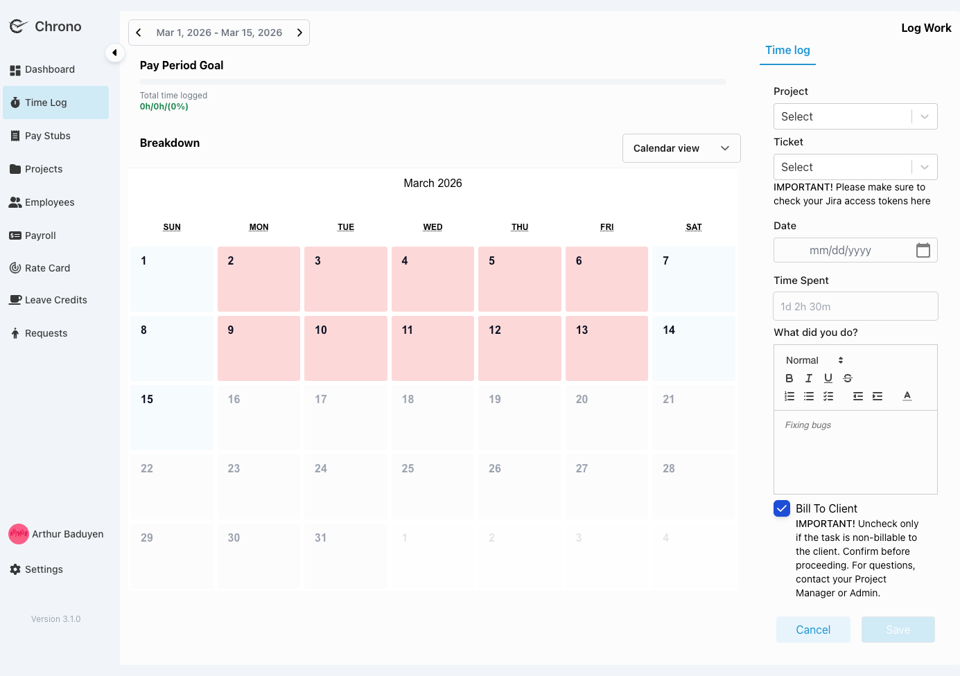 Chronomedia timelog summary