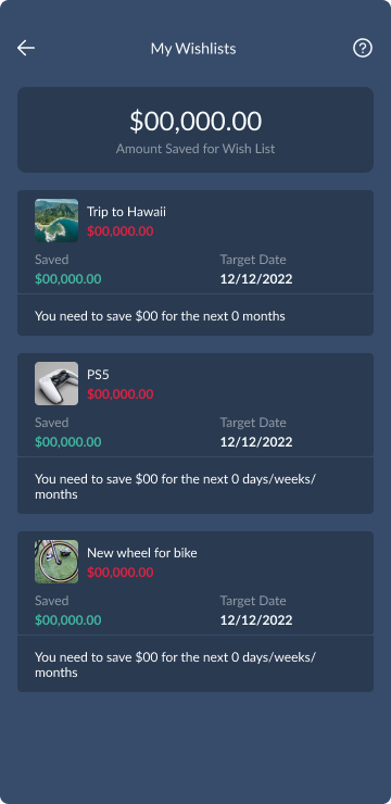 Kidough wishlist view