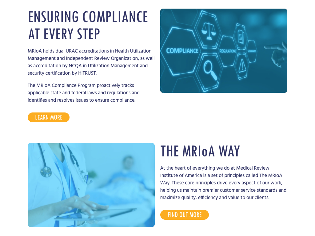 MRIOA compliance and trust-focused content section