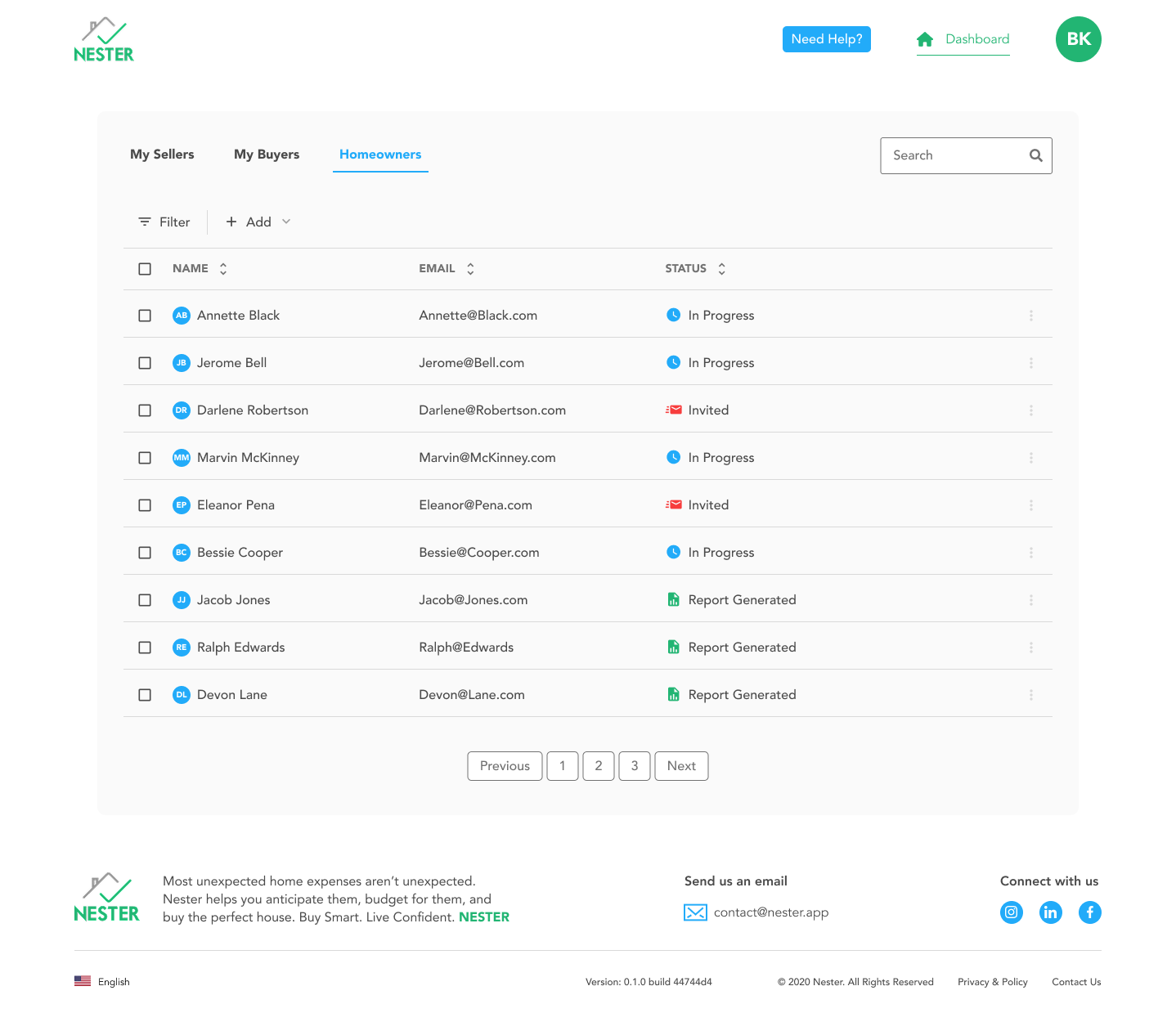 Nester homeowner dashboard and maintenance planning workspace