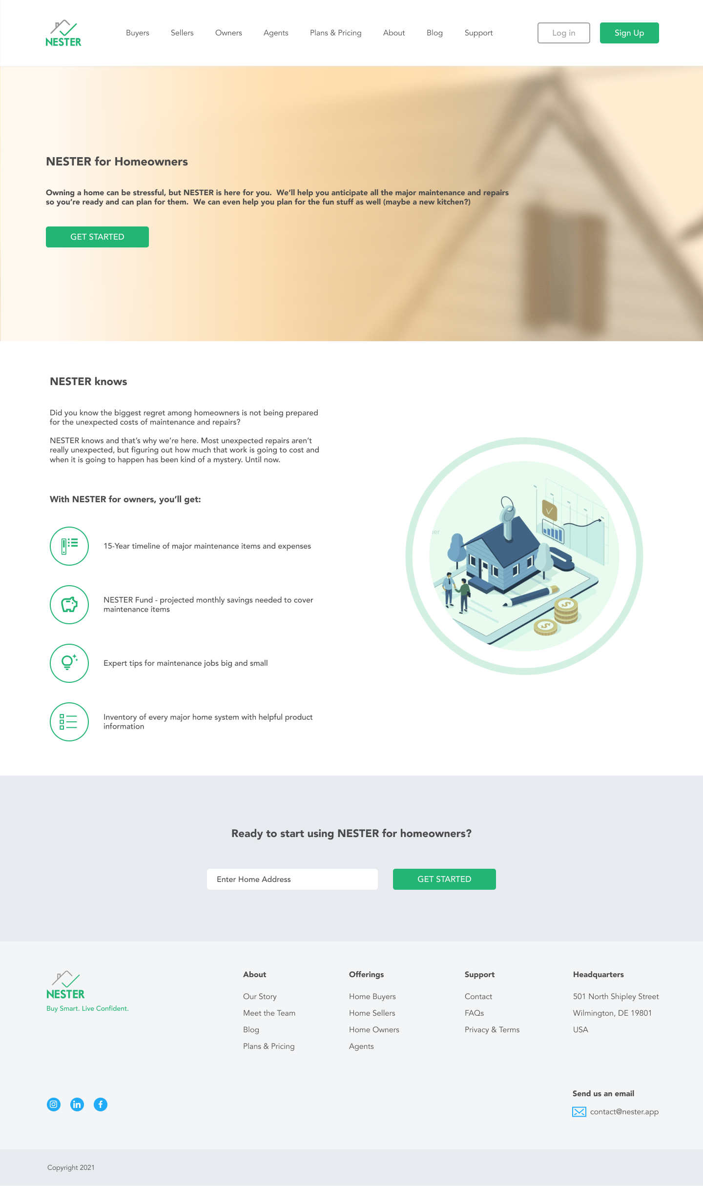 Nester landing page owner-focused overview