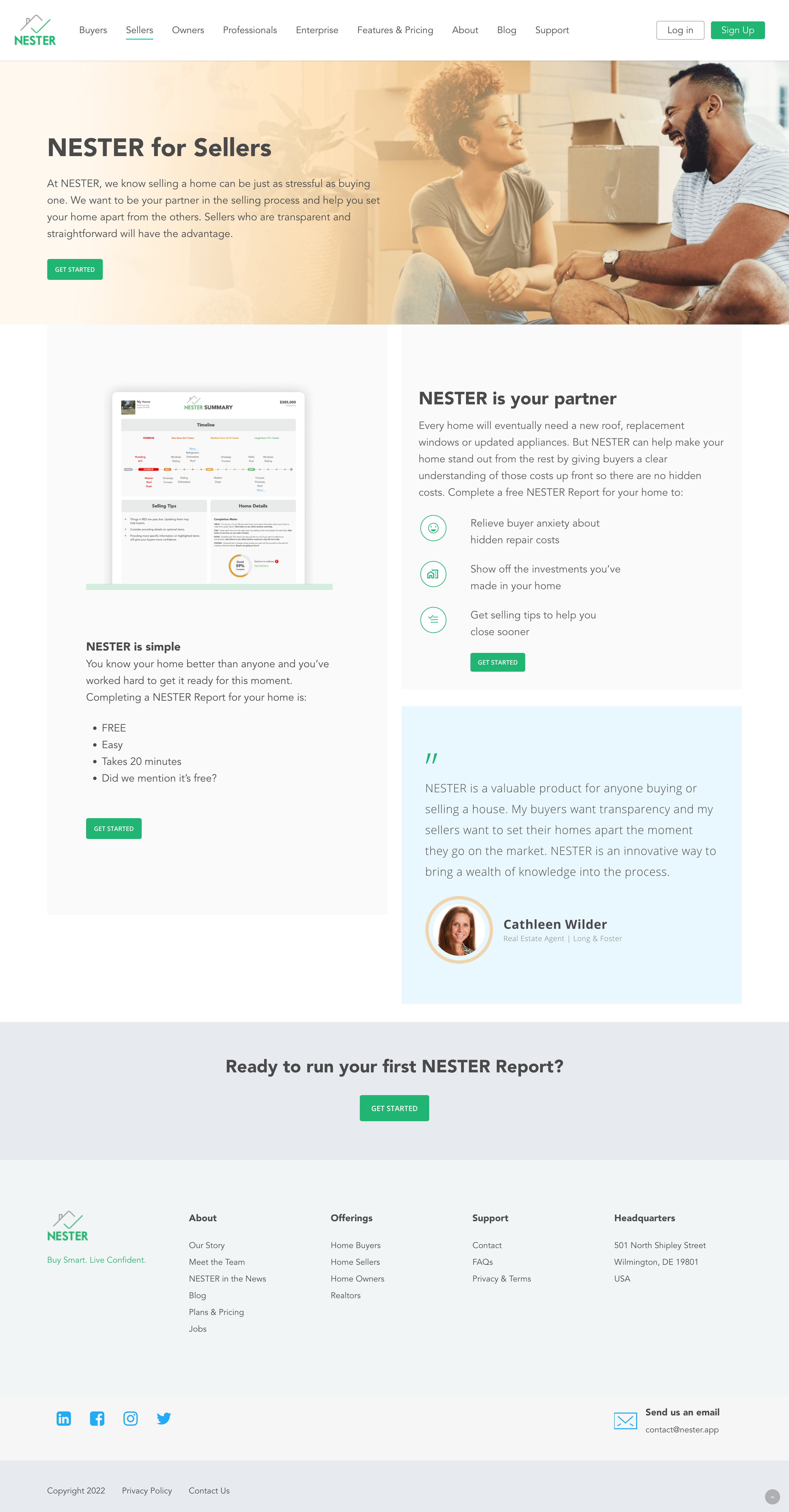 Nester landing page seller-focused overview
